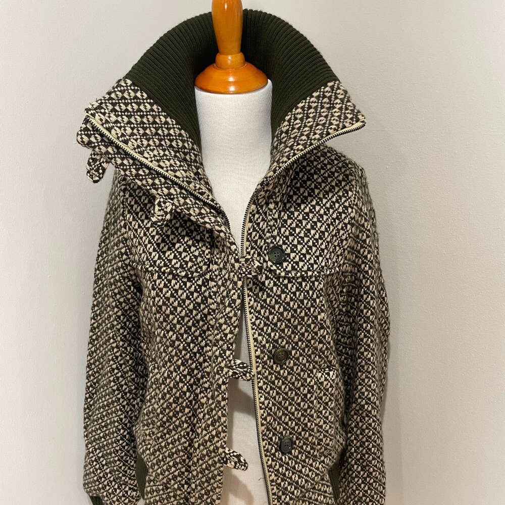 French Connection Women’s Dark Olive/Cream Knit Sweater Bomber Jacket